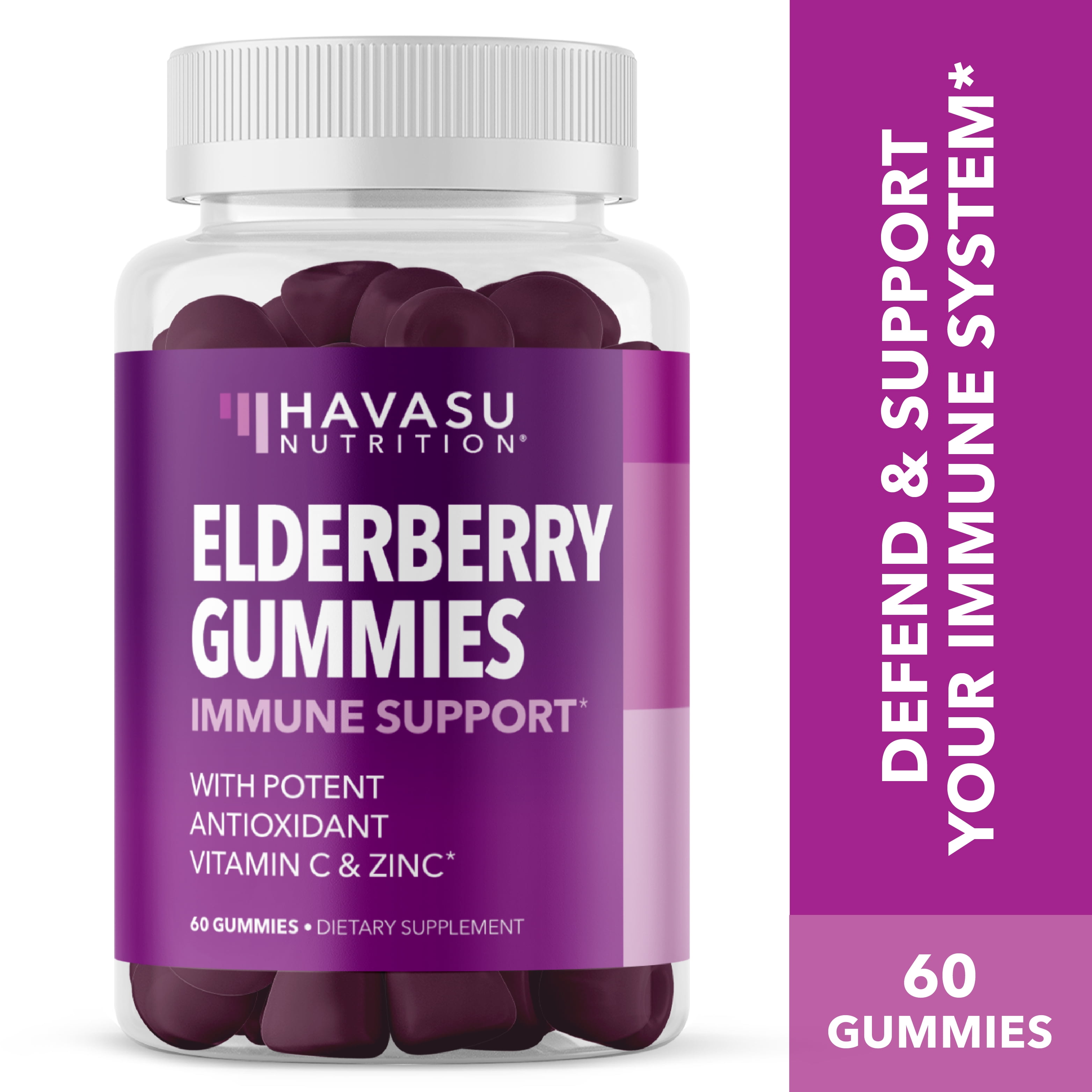 Elderberry Gummies with Zinc and Vitamin C for Ultimate Immune Support & Defense | Havasu Nutrition Sambucus Elderberry Gummy Vitamins 60 Count