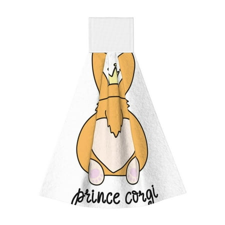 

Adobk Prince Corgi Dog Print Coral Velvet Hand Wipes Fashion Hanging Kitchen Towel for Bathroom Washcloth Absorbent Tie Towel
