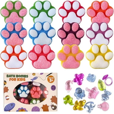 Bath Bomb for Kids, 12 Pcs Colorful Handmade Natural Bath Ball with Surprise Sparkling Crystal Toys, SPA Fizzy Bath Bomb Gift Set for Girl Boy at Christmas, Birthday