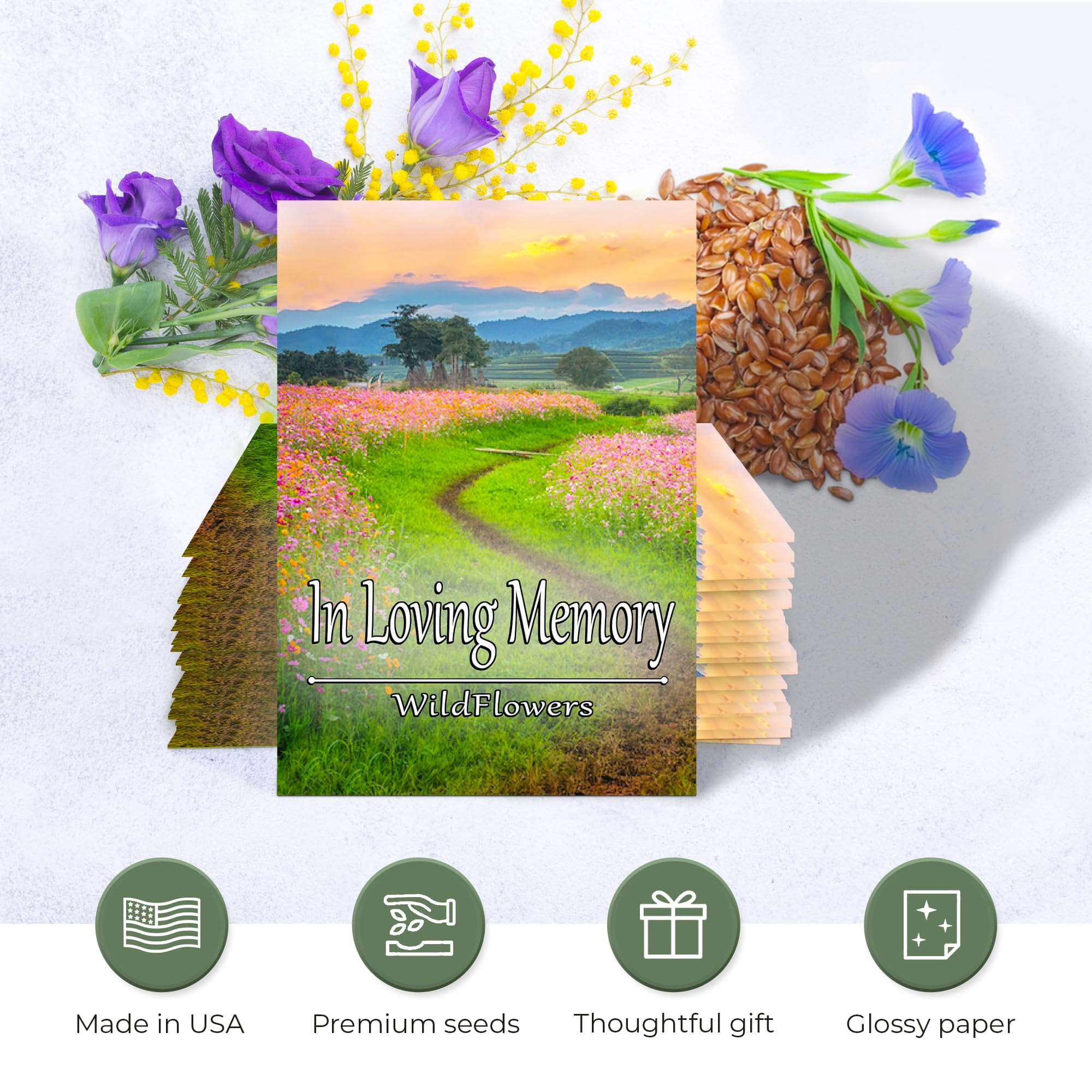 Pack of 20 Pre-Filled Seed Mix Packet Wildflowers Plant for Funerals, Memorial Services "in Loving Memory Flower Path" Also Serves Thank You Celebration of Life Favors Plant Seeds Year-Round