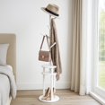thumbnail image 1 of Perchero de Ropa Giratorio, Perchero Independiente para Recibidor con 3 Estantes y 6 Ganchos, Ideal para Dormitorio, Entrada y Sala de Estar, Bufandas y Bolsos 40 * 40 * 164CM Beige, 1 of 7
