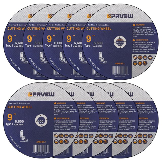 Cut Off Wheels PRVEW de 9 pulgadas, paquete de 10 unidades, para amoladora angular