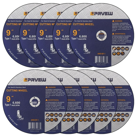 Cut Off Wheels PRVEW de 9 pulgadas, paquete de 10 unidades, para amoladora angular
