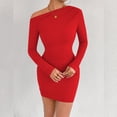 thumbnail image 6 of JIAYUE Women's Dress Mini Off Shoulder Slant Neck Long Sleeve Bodycon With Ruffle Casual Party Wear Stylish Female Dresses, 6 of 7