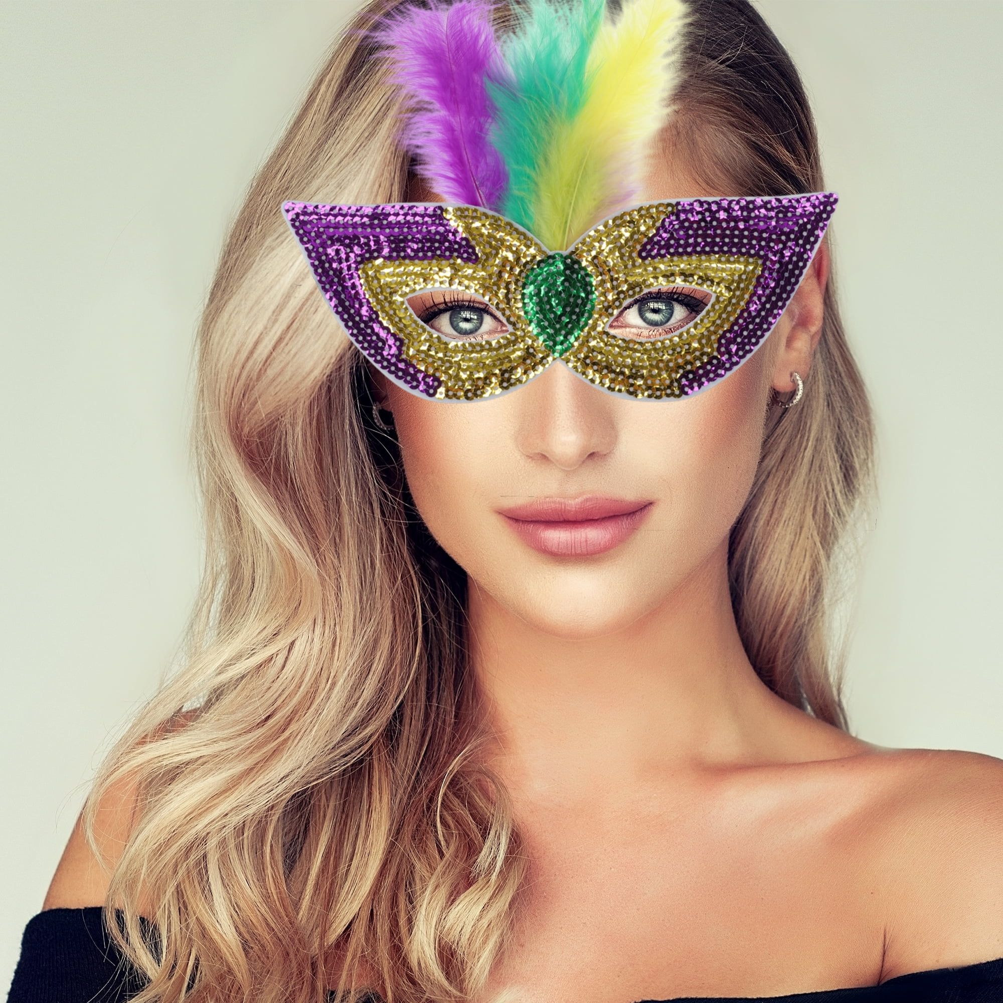 Unique Bargains 1 Pack Colorful Feather Sequins Half Face Party Mask Rose Gold