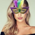 thumbnail image 5 of Unique Bargains 1 Pc Multicolored Feather Sequins Half Face Party Mask for Masquerade Party Gold Tone Sequins Fabric, 5 of 5