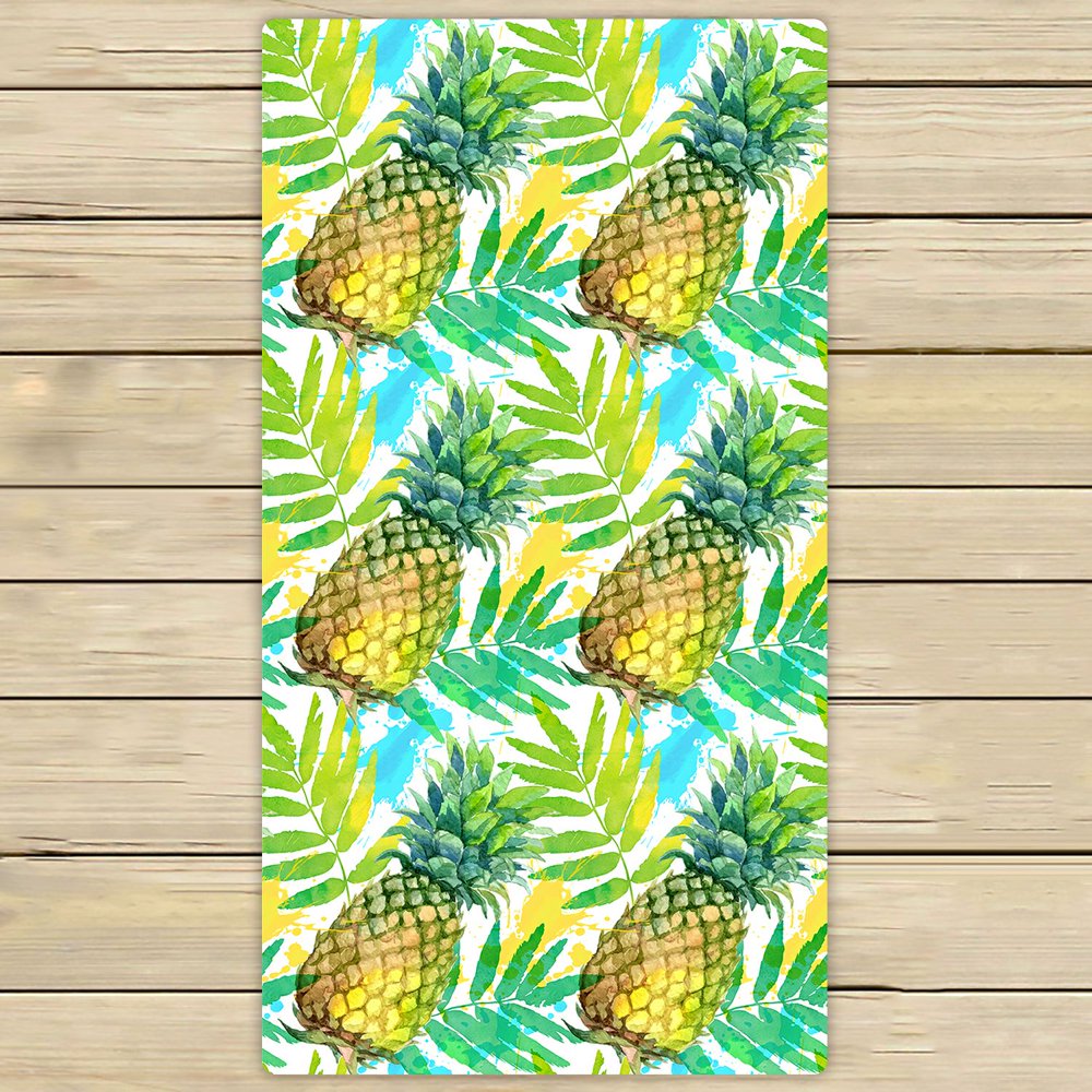 PHFZK Tropical Beach Towel, Watercolor Painted Green Pineapples and