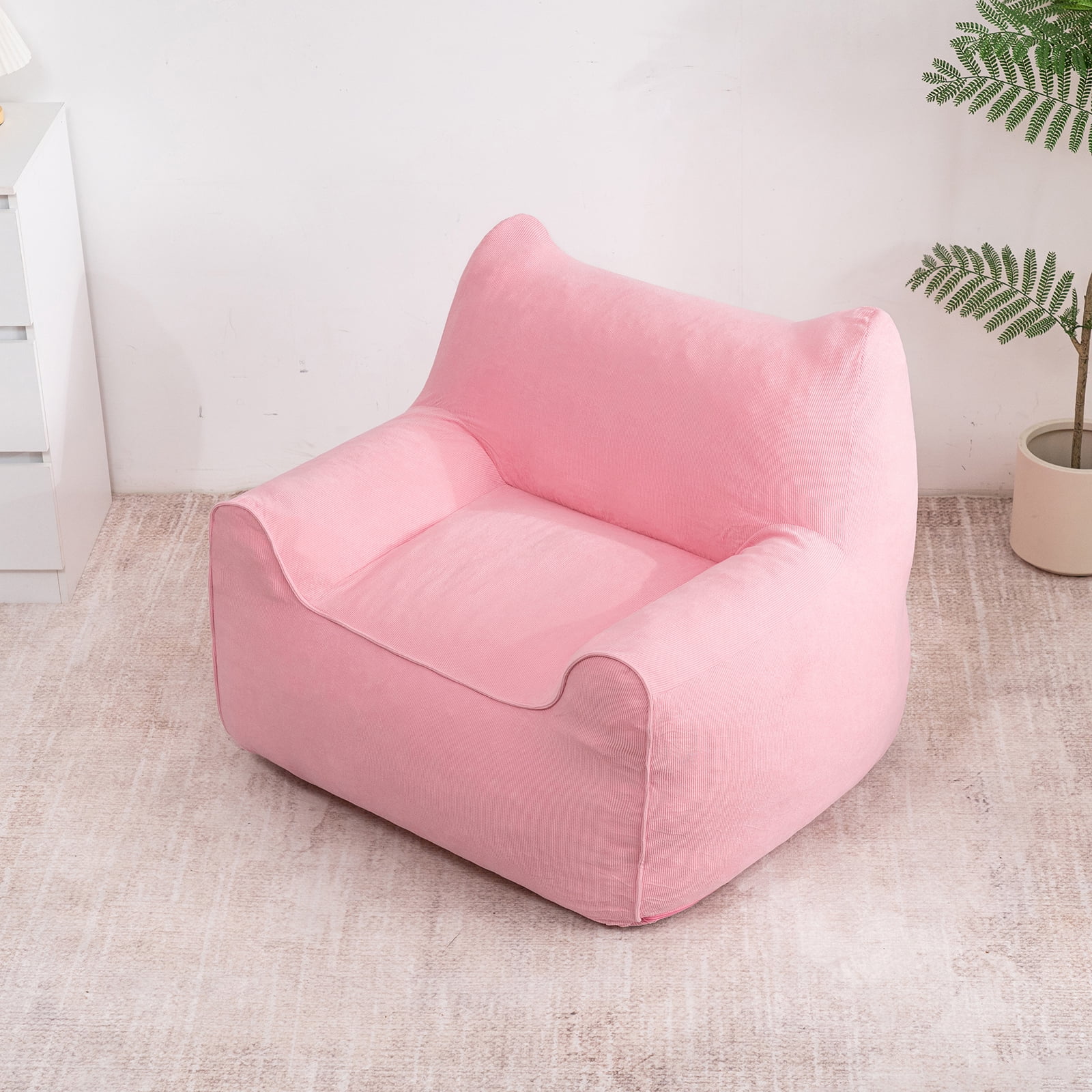 Lusimo Bean Bag Chair for Adults Teens, 3FT Lazy Memory Foam Bean Bag Sofa for Bedrooms, Cat-Ear Design Couch with Corduroy Washable Cover, Lounge Chairs with Pocket for Gaming, Reading, Pink