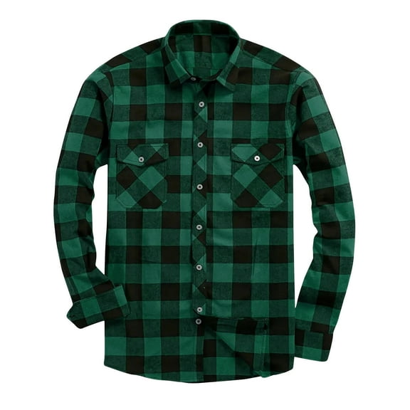 Men Henley T shirt Hvyesh Men's Flannel Plaid Shirts Long Sleeve Button Down Shirts Casual Fall Shirt Jacket Regular Fit Work Tee Shirt