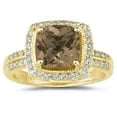 thumbnail image 1 of SZUL Women's 2 1/2 Carat Cushion Cut Smokey Quartz & Diamond Ring in 14K Yellow Gold, 1 of 2