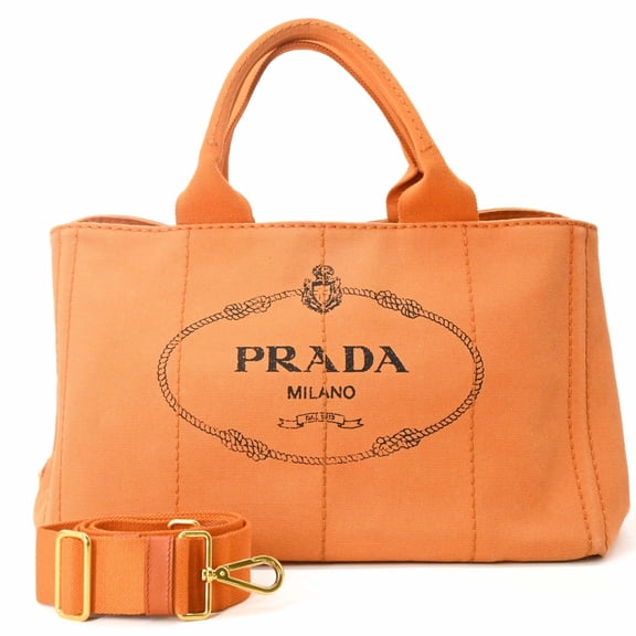 Pre-Owned PRADA Canapa Tote Bag 35, Handbag, Shoulder Bag, Canvas, Orange, Women's