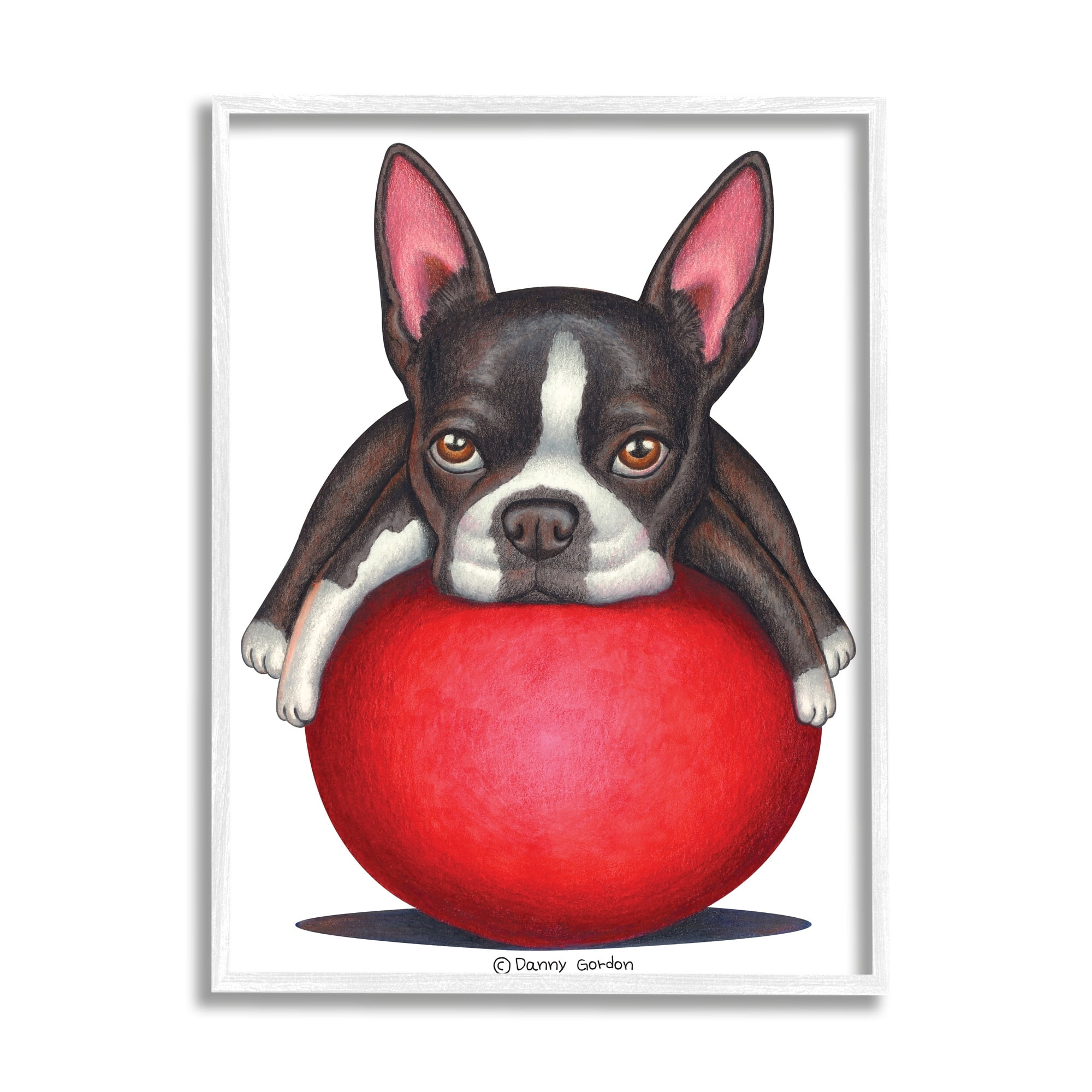 Stupell Industries Boston Terrier Big Red Ball Pet Dog Illustration, 24 x 30, Design by Danny Gordan