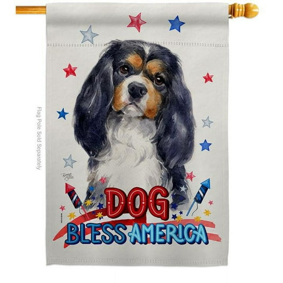 Breeze Decor H120119-BO Patriotic Cavalier Spaniel Animals Dog 28 x 40 in. Double-Sided Decorative Vertical House Flag for Decoration Banner Garden Yard Gift