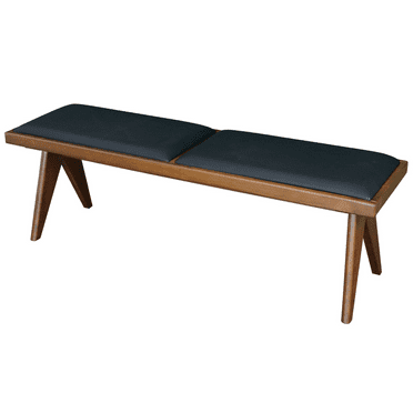 51.2'' Ottoman Bench, Faux Leather Upholstered Bedroom Bench Entryway Bench, End of Bed Bench with Solid Wood Legs, for Living Room, Dining Room, Black Brown