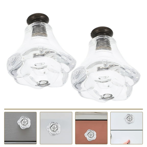 WHAMVOX 2pcs Crystal Acrylic Rose Flower Drawer Knobs Vintage Dresser Pulls Wardrobe Door Pulls Decorative Furniture Handles Replacement Bathroom Kitchen Cabinet Hardware