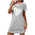 thumbnail image 2 of Sakmal Womens Moomoo Nightgown Gray Lightweight Cozy Loose Pajama Dress Short Sleeve Short Crew Neck Heart Print Nightgowns S-2XL, 2 of 5