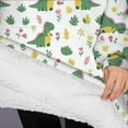 thumbnail image 3 of Oversized Wearable Blanket Hoodie,White Green Dinosaurs Floral Pattern Sherpa Blanket Hoodie with Super Pockets,Super Warm Fuzzy Pullover for Women & Men, 3 of 6