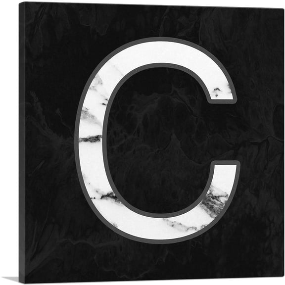 ARTCANVAS Classy Black White Marble Alphabet Letter C Canvas Art Print - Size: 12" x 12" (1.50" Deep)