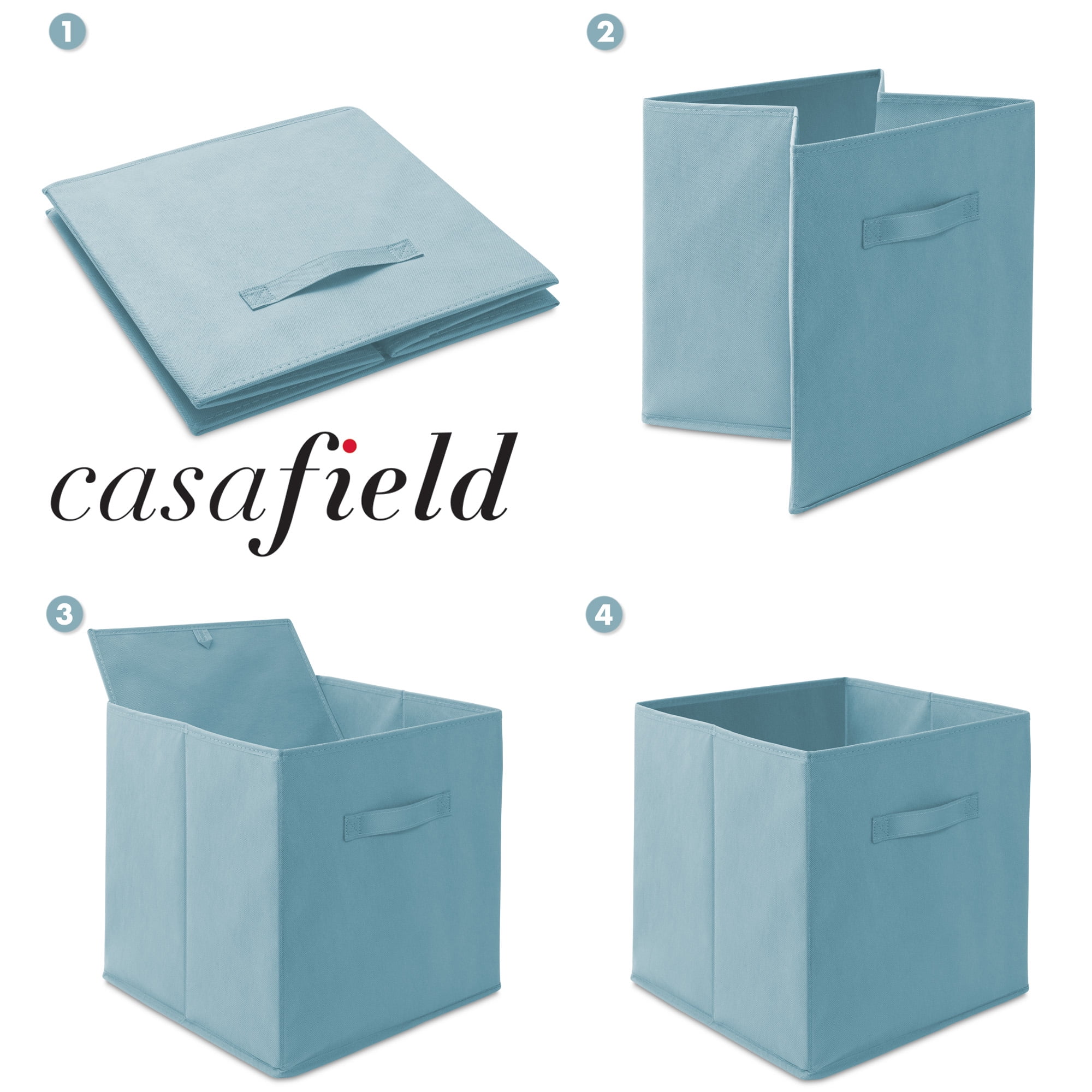 Casafield Set of 6 Fabric Storage Cube Bins, Baby Blue - 13" Collapsible Foldable Cloth Baskets for Shelves and Cubby Organizers