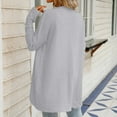 thumbnail image 4 of Pockets Round Neck Outwear Open Front Warm Pullover Autumn Women Coat Solid Color Cardigan Fashion Loose Knitwear Long Cable Knitted Sweater, 4 of 7