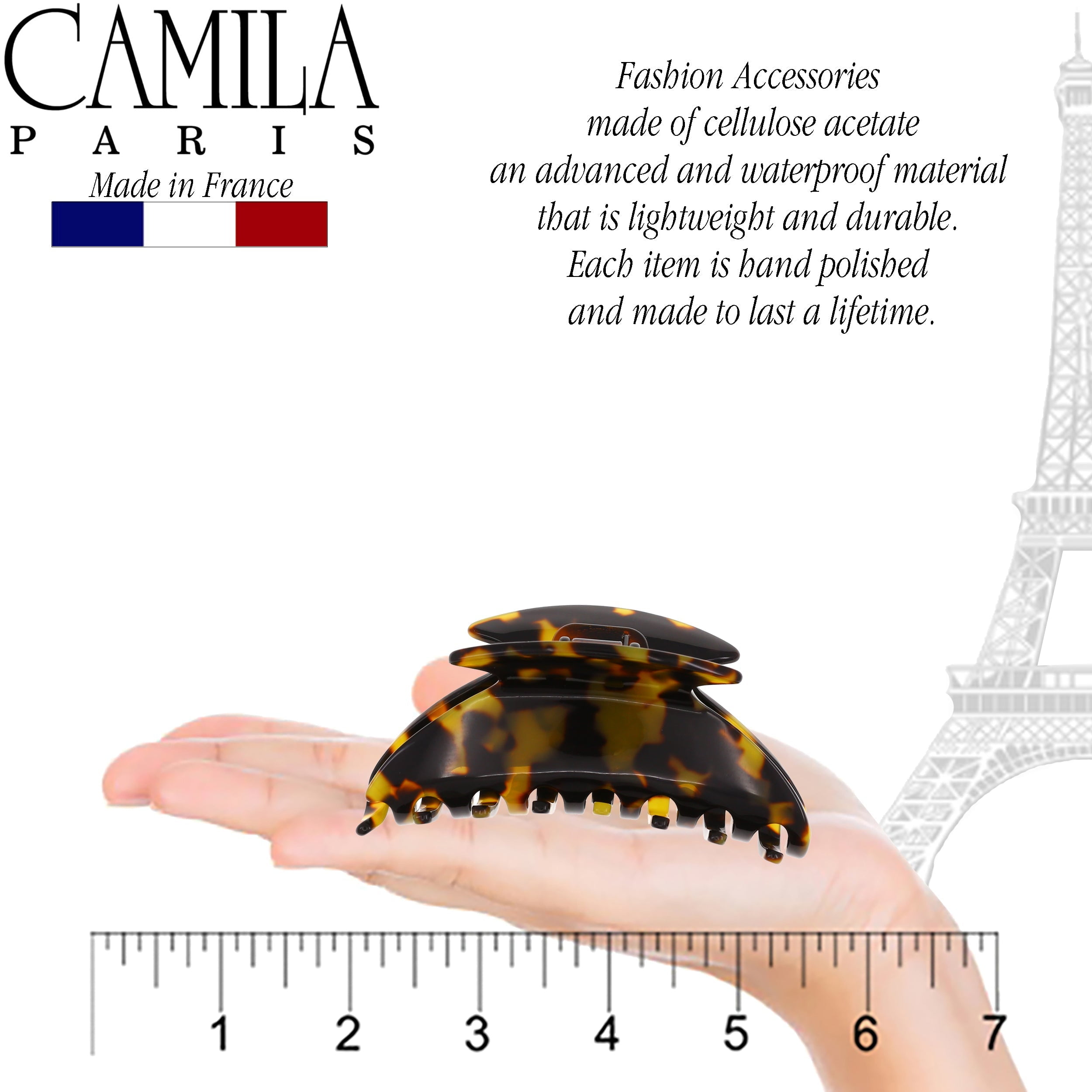 Camila Paris CP2483 French Hair Clip for Women Thick Hair for Long Curly Wavy Hair, Handmade Onyx, Girls Hair Claw Clips, Durable Styling Big Claw Clip for Thick Hair, Strong Hold Grip Made in France