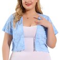 thumbnail image 2 of Women's Plus Size Shrug Cardigan Lace Allover Open Front Short Sleeve Crop Bolero Jacket Light Blue 4X, 2 of 7