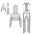 thumbnail image 6 of SiiRoh Girls Metallic Hip Hop Jazz Dance Outfit Asymmetrical Hem Cropped Hoodie With Silver 10, 6 of 6