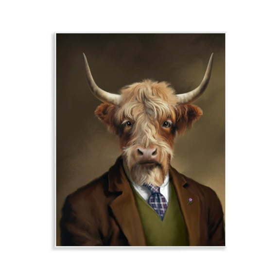 Stupell Industries Highland Cow Scottish Gentleman Wall Plaque Art design by Matthew Piotrowicz, 14 x 11