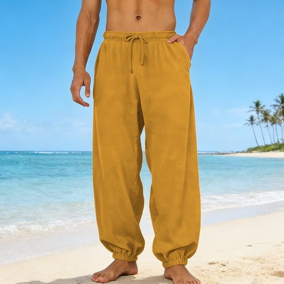 Mens Lounge Pants Lightweight Drawstring Elastic Waist Baggy Joggers Summer Comfort Everyday Travel Beach Linen Pants