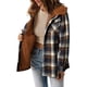 thumbnail image 2 of Chaqueta de Cuadros para Mujer, Larga, Botones, Capucha de Forro , Abrigo Cálido Cuadros Marrones L, 2 of 7