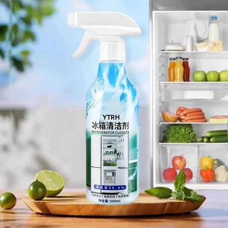 FHBVT Multifunctional Large Capacity Refrigerator Cleaner Spray 500ml Fridge Odor Removal Stain Eliminator Fresh Scent Extends Appliance Life for Kitchen Home Refrigerator Deep Cleaning