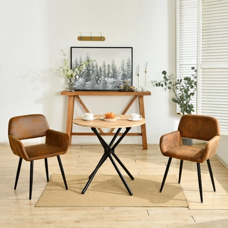 Homy Casa Vanity Chair Set of 2, Comfy Accent Chair Armchair for Living Dining Room Bedroom Home Office Mid Century Modern Upholstered Sofa with Metal Legs, Brown