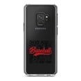 thumbnail image 1 of DistinctInk Clear Shockproof Hybrid Case for Samsung Galaxy S9 (5.8" Screen) - TPU Bumper Acrylic Back Tempered Glass Screen Protector - Baseball Word Art - Black & Red, 1 of 5