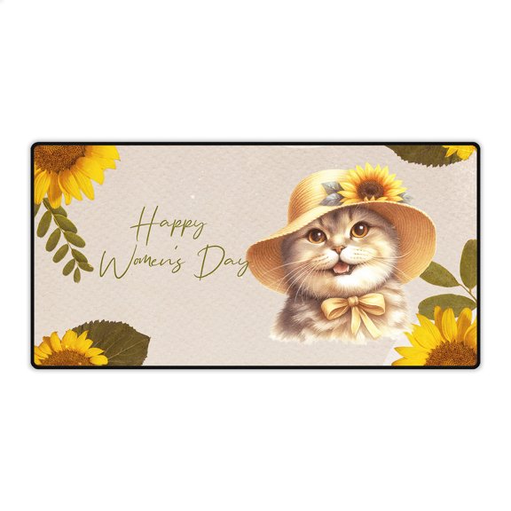 Happy Women's Day Scottish Fold Sunflower Vintage Proud Mom Desk Mat Full Keyboard Mouse Pad Cat Lover Kitten Owner Gifts Large Mousepad - 02030