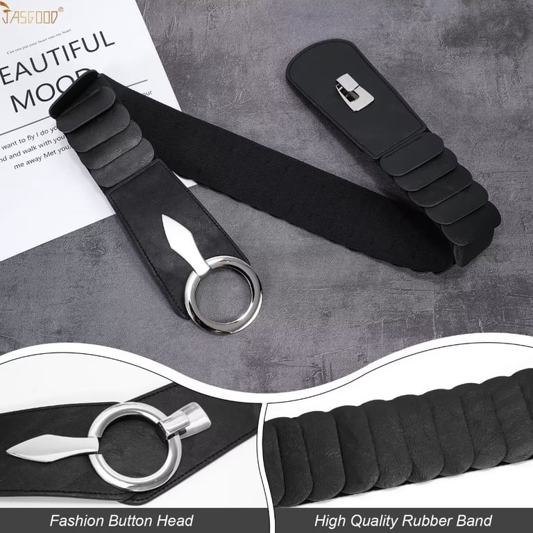 JASGOOD Women Wide Elastic Belt, Black photo 6