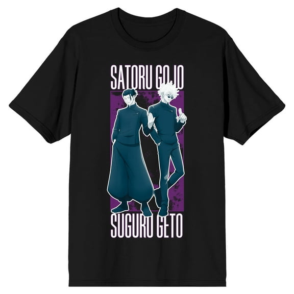 Jujutsu Kaisen Gojo & Geto Adult Black Crew Neck Short Sleeve T-shirt-Medium