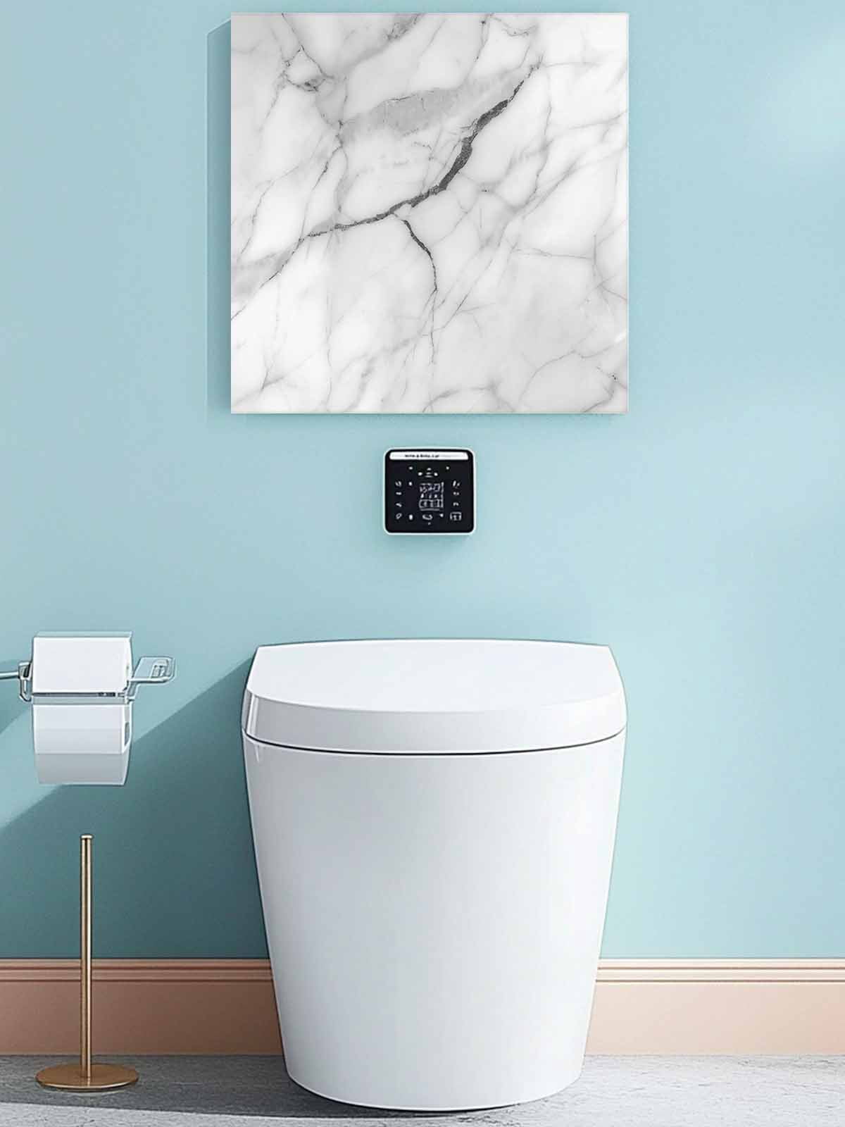 White Marble Canvas Wall Art, Grey White Abstract Art Framed Wall Decor Modern Artwork Prints Painting for Living Room, Bedroom, Kitchen & Cafe Decor 16x16 Inch