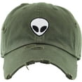 thumbnail image 2 of Alien Olive Vintage Distressed Dad Hat Adjustable Baseball Cap NASA Galaxy Spaceship UFO Face ET E.T. Saucer, 2 of 4