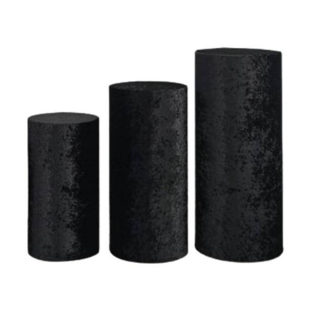 3 cubiertas de pedestal cilíndricas para decoración de fiestas. Negro