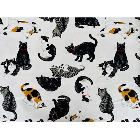 Cat - Black Cat Cotton Fabric - Cosmo - Japanese Sheeting Fabric - AP-35406-2A