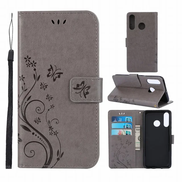 Cute Flip Wallet Case For Etui Huawei P Smart 2019 P8 Lite 2017 P9 P30 Pro Honor 9 10 Lite Cover D04D Gray For P Smart 2018