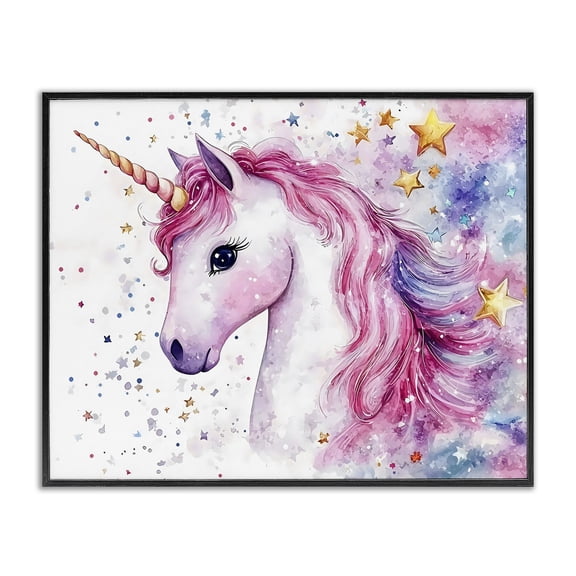 Stupell Industries Bohemian Pink Mane Unicorn with Stars Black Framed Giclee Art, 14 x 11, by Creative Studio