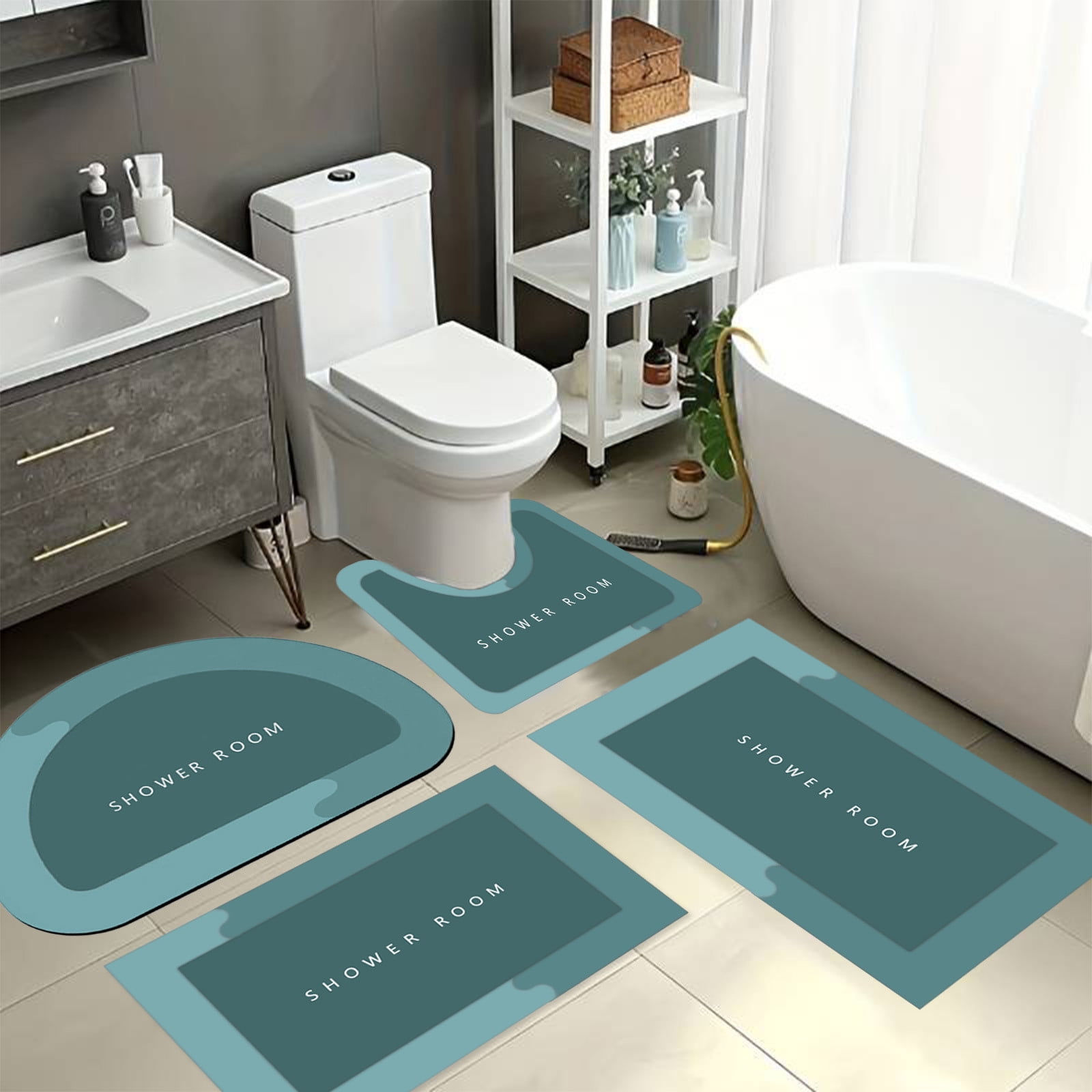 Tyidzon 4Pc Bath Mats for Bathroom, Extra Soft and Absorbent Bathroom Rugs, Non Slip Bath Mat Set with U-Shape Toilet Rugs, Carpet Runner for Bath Tub, Shower