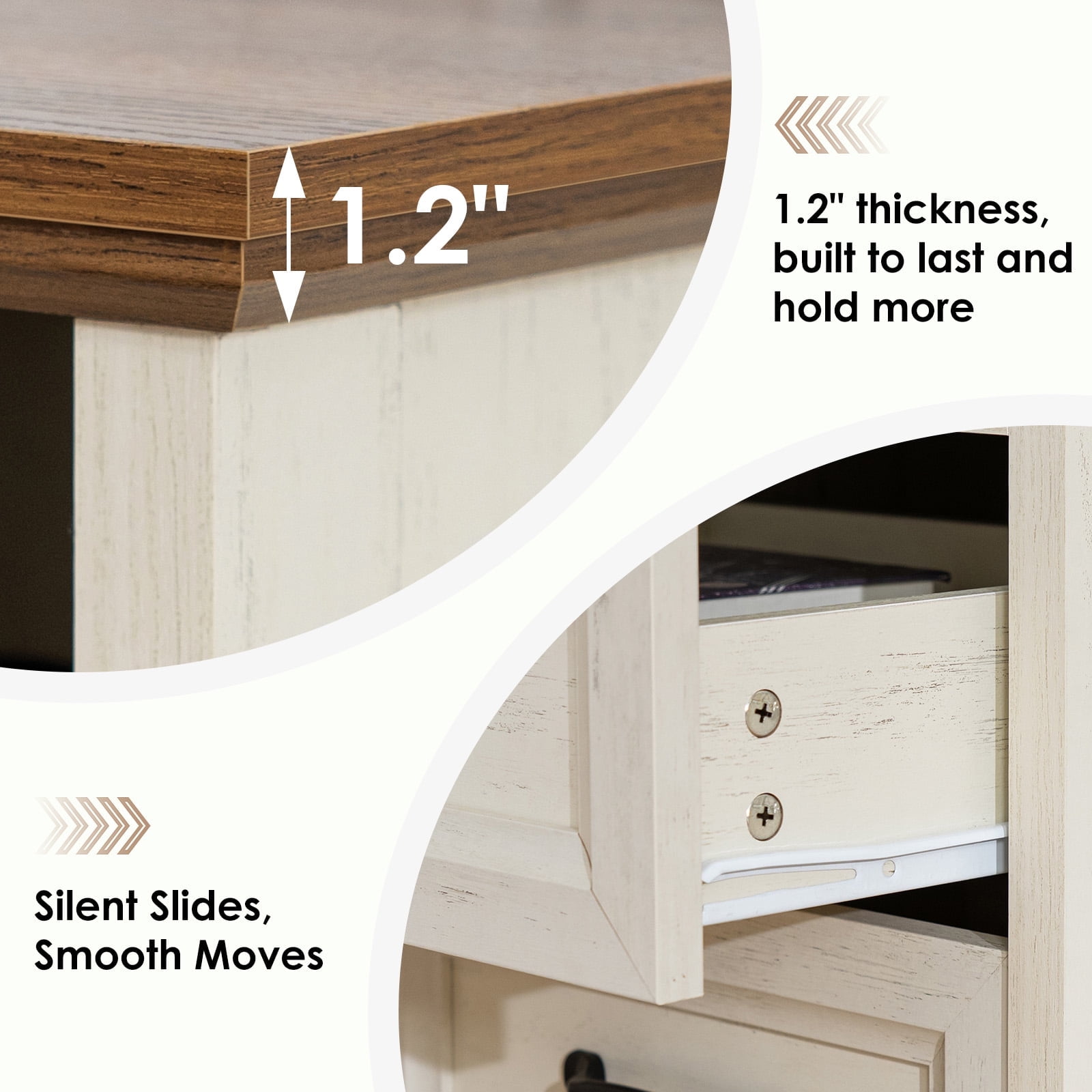 Hommpa 2 Drawers Farmhouse Nightstand with Charging Station, Rustic Bedside Tbale with Drawers for Bedroom, Vintage End Table with Open Shelf for Living Room, Side Table, White