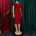 thumbnail image 4 of AURA Womens Elegant Beaded Ruffle Sleeve Round Neck Pencil Midi Dress Stretch Office Work Summer, 4 of 9