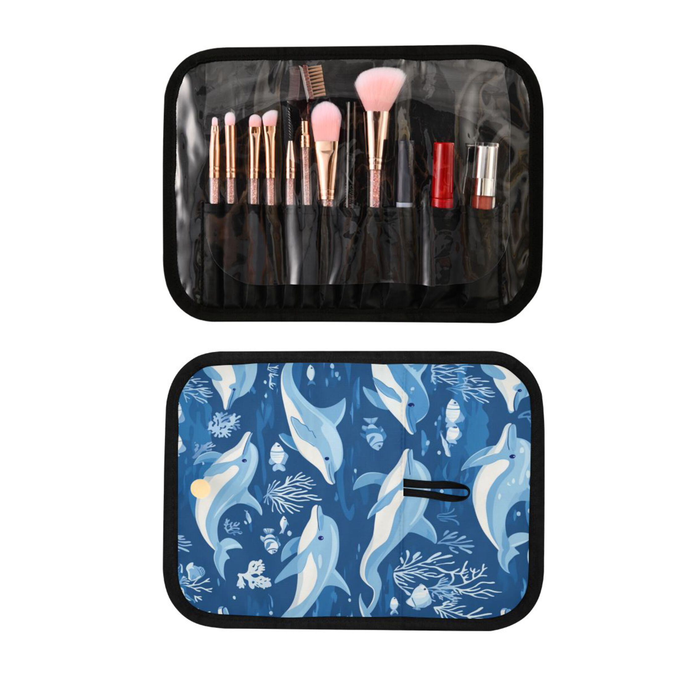 3-Piece Travel Toiletry Bag Set, Hanging Wash Bag with Makeup Bag & Brush Case,Waterproof Cosmetic Organizer for Travel, Gym & Home Playful Dolphins