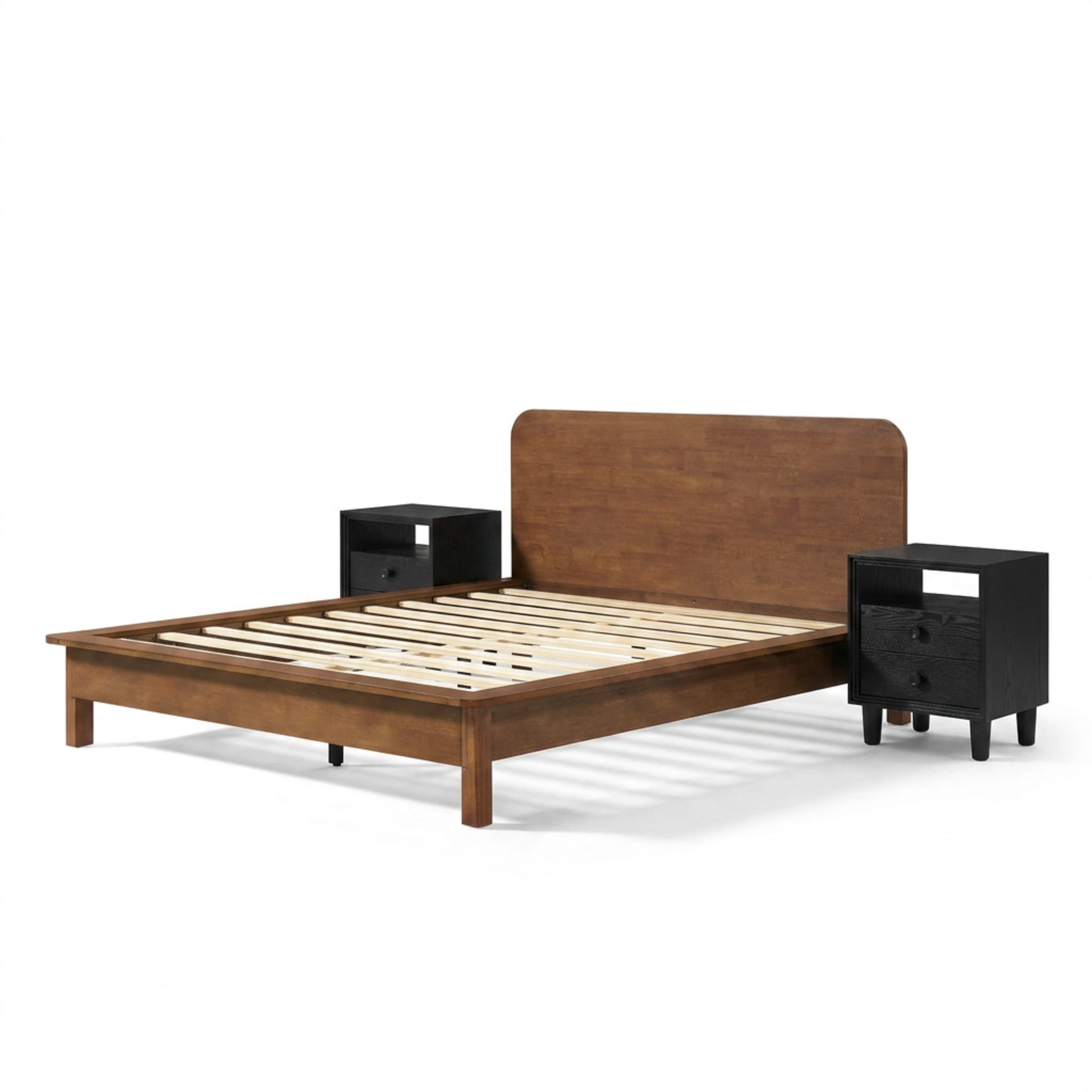 Christopher Knight Home Modern Bedroom Set, Wood Queen Platform Bed with 2 Nightstands, Walnut+Black