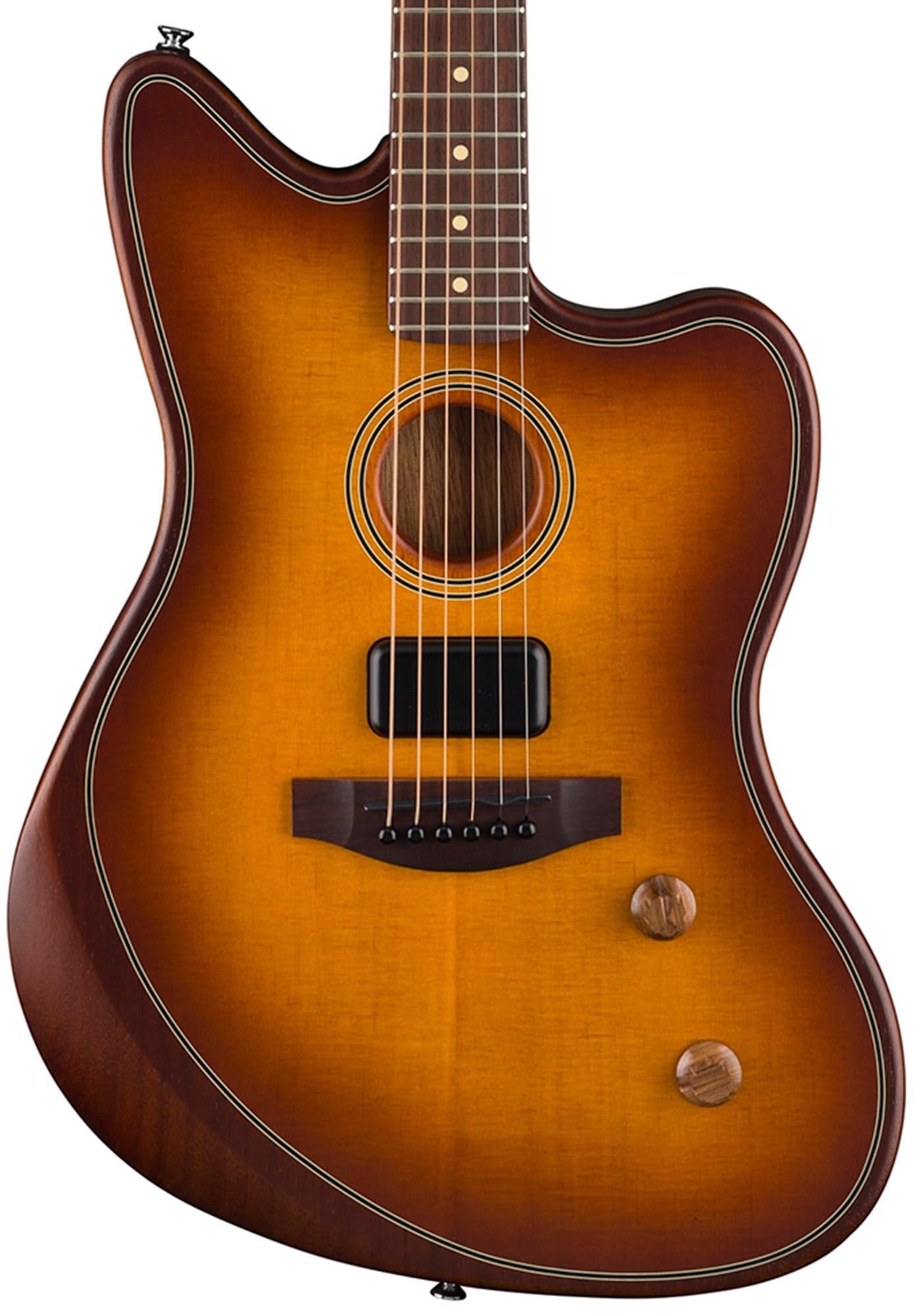 Fender Acoustasonic Standard Jazzmaster - Honey Burst Bundle with Strap, Guitar Cleaning Kit and Austin Bazaar Instructional Video
