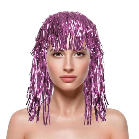 Tinsel Foil Fringe Hat Wig Shiny Decorative Headpiece for Festive Carnival Party Dance Ball Cheerleading Fan Costume Accessories Shimmering Decor
