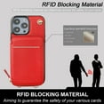 thumbnail image 3 of Funda tipo cartera cruzada para iPhone 14 Pro Max, funda de piel con bloqueo RFID y tarjetero, funda protectora con cremallera y correa de muñeca para mujer (5G, 6,7 pulgadas) (rojo), 3 of 8